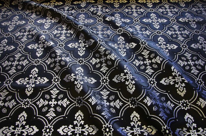 Шелк ЛЮБАВА, черный с серебром, шир. 150 см, Рахманово