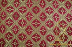 Шелк КРУЖЕВНИЦА, красная с золотом с бордо, шир. 150 см, Рахманово