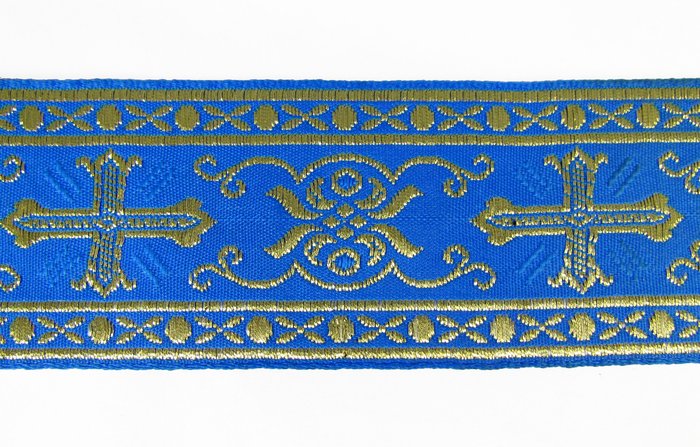 Галун ИНДИЯ Изящный, голубой с золотом, шир. 4,5 см