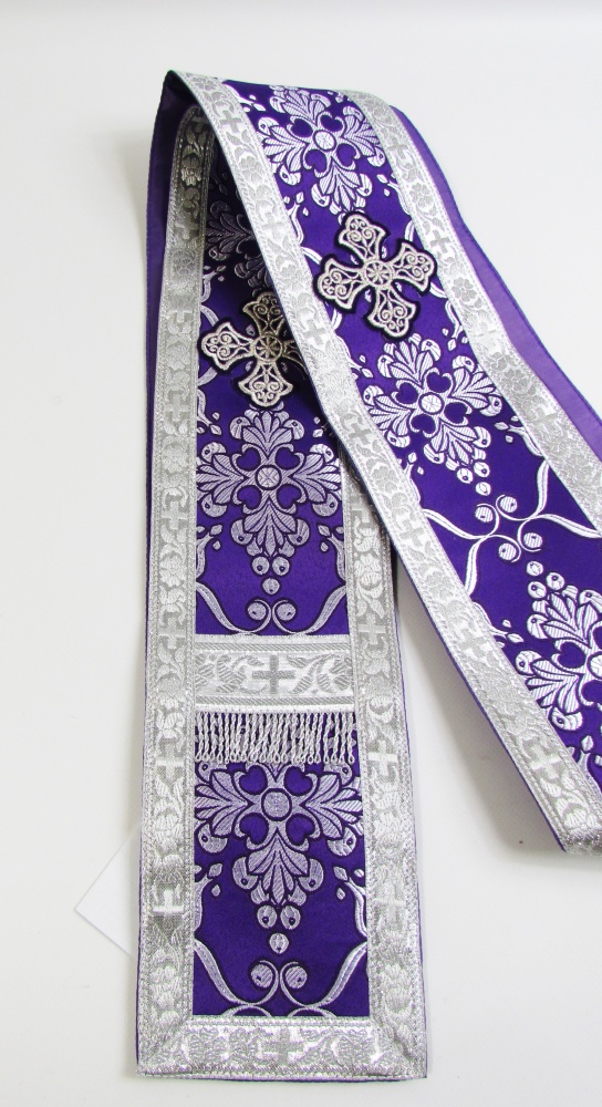 Орарь фиолетовый с серебром, шелк, с поручами
