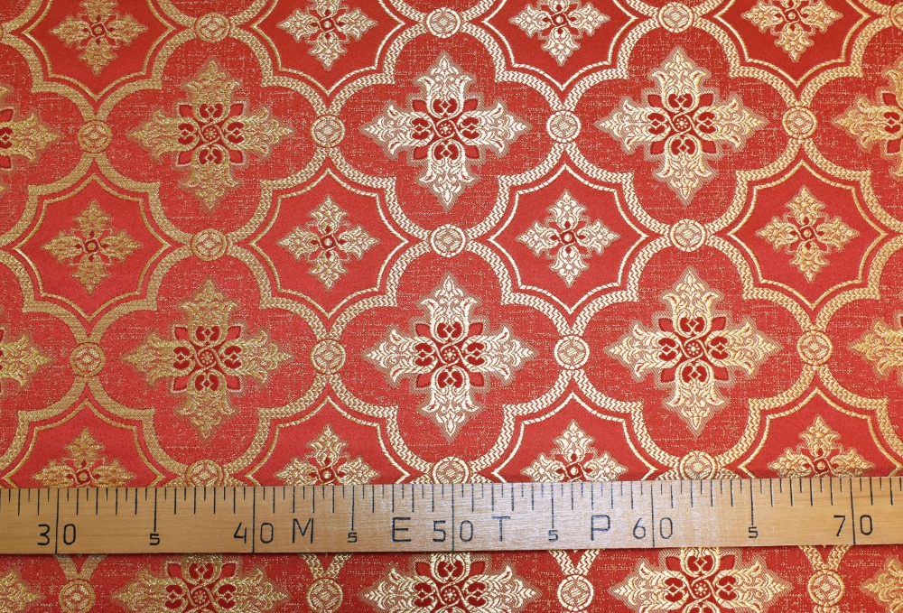 Шелк КЕФАЛОНИЯ, красный с золотом, шир. 150 см, Павловский Посад