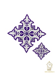 Набор крестов на Престол/Жертвенник ПОЧАЕВ, набор фиолетовый с серебром, 2 шт (23,5 см + 10,5 см)