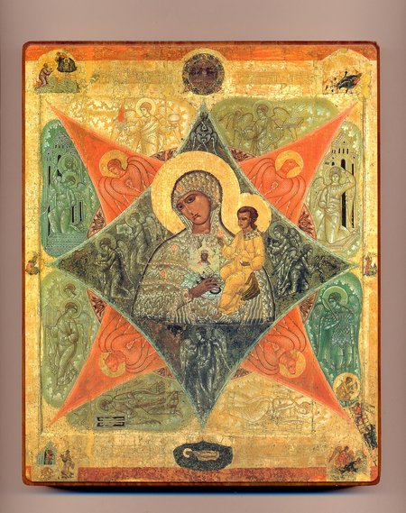 Икона Неопалимая Купина Божией Матери №476 р4 литография 18,8х15,2 см на деревянной доске