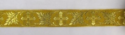 Галун ИНДИЯ Крест в листьях, желтый с золотом, шир. 3 см, (9 м в упаковке)