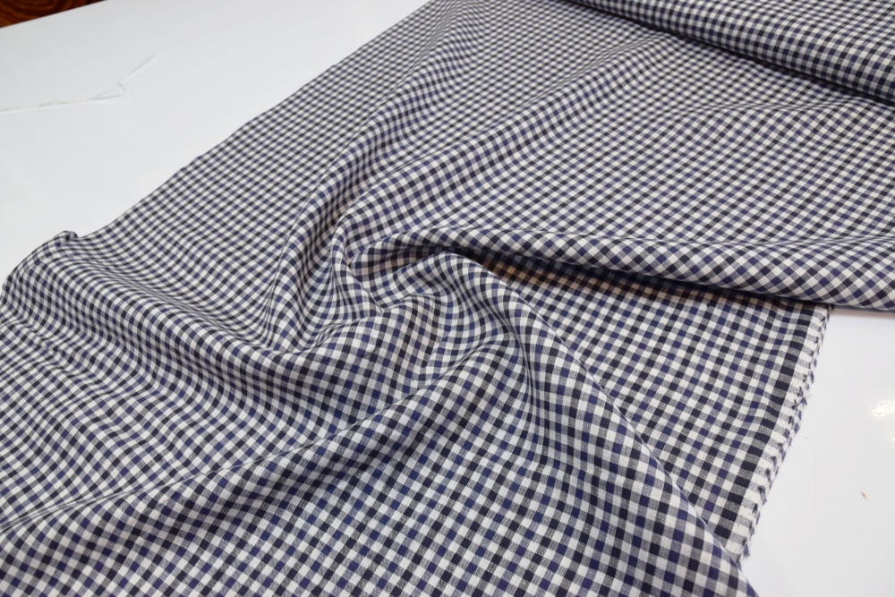 Лен клетка, синий+черный, тонкий, шир. 150 см, Орша