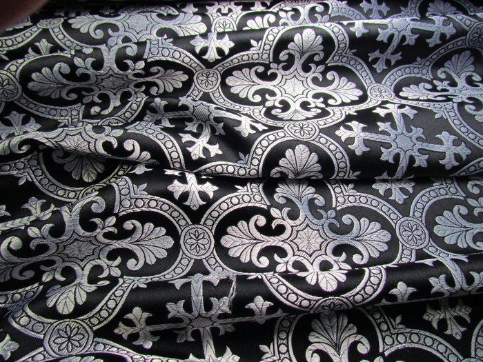 Шелк ЕКАТЕРИНА, черный с серебром, шир. 150 см, Рахманово