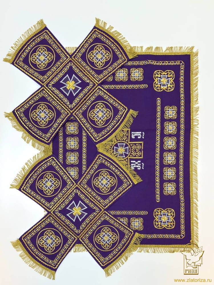 Покровцы габардин, КРЕСТЫ фиолетовые с золотом и серебром, вышитые