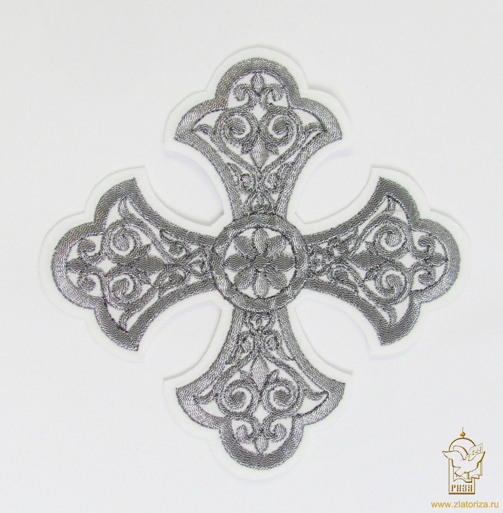 Крест 1 УЗОРНЫЙ белый с темным серебром,14,5 -16 см