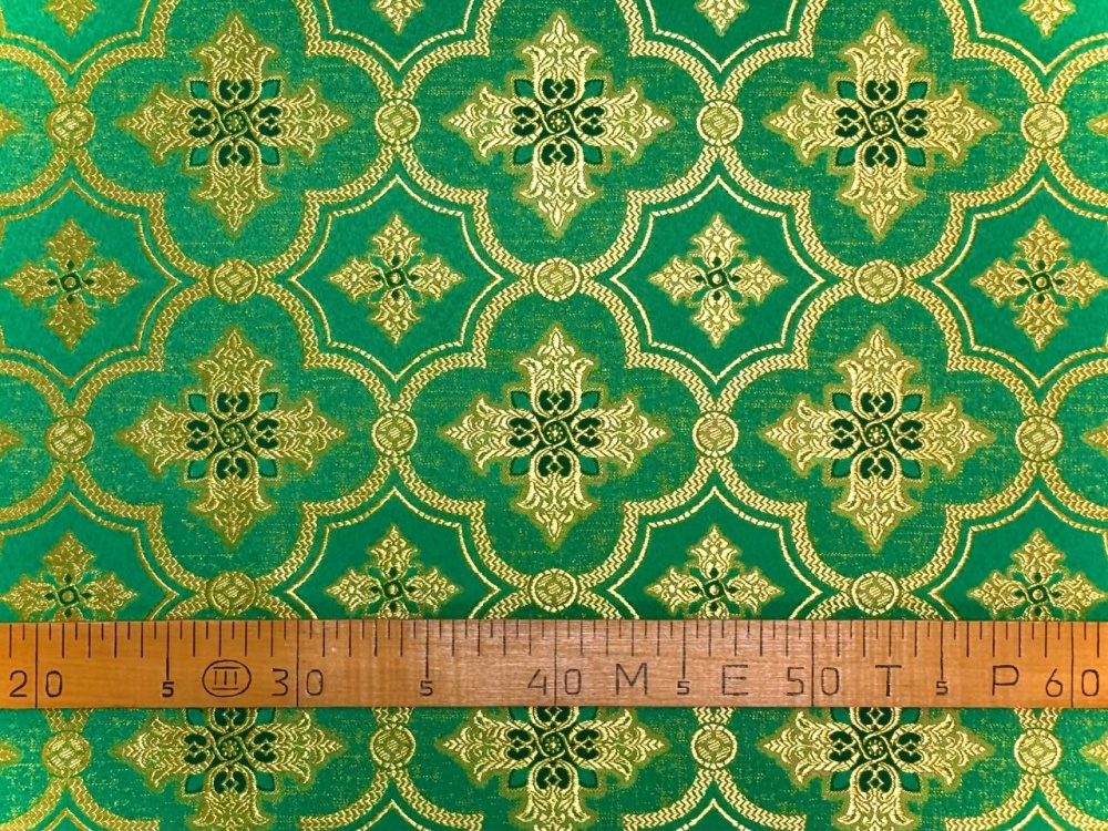 Шелк КЕФАЛОНИЯ, зеленый с золотом, шир. 150 см, Павловский Посад