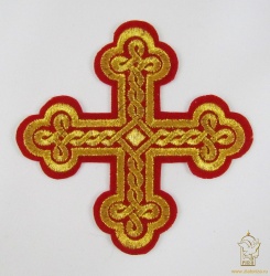 Крест 2 ОКРУГЛАЯ ПЛЕТЕНКА, красный с золотом, 10-12 см