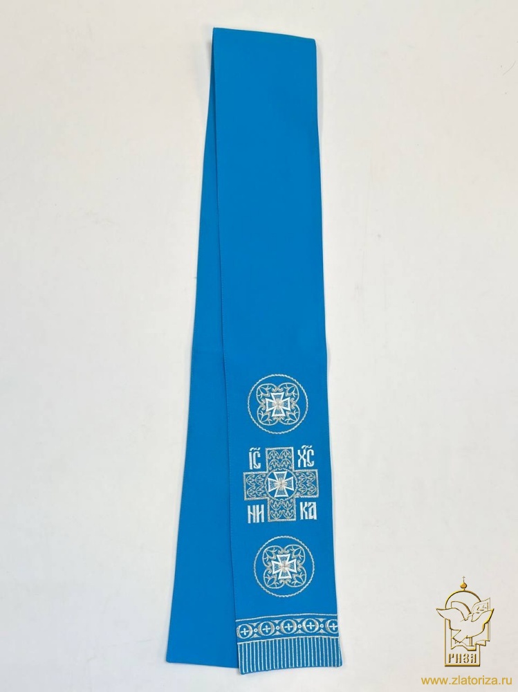Закладка вышитая, голубая с серебром, шир. 13 см