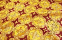 Шелк ГУСЛИЦА, желтая с золотом, с бордовой окантовкой, шир. 150 см, Рахманово