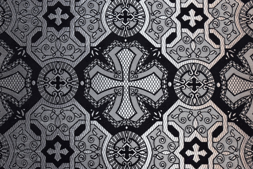 Шелк КАНОН (ПОКРОВ), черный с серебром, шир. 160 см