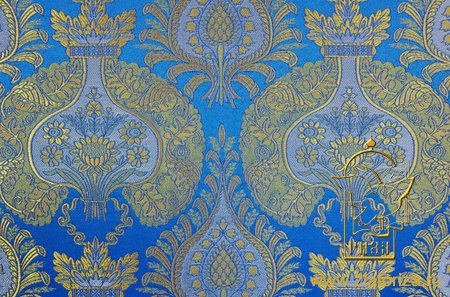Парча КУПОЛА, голубая с золотом, шир. 150 см, Рахманово