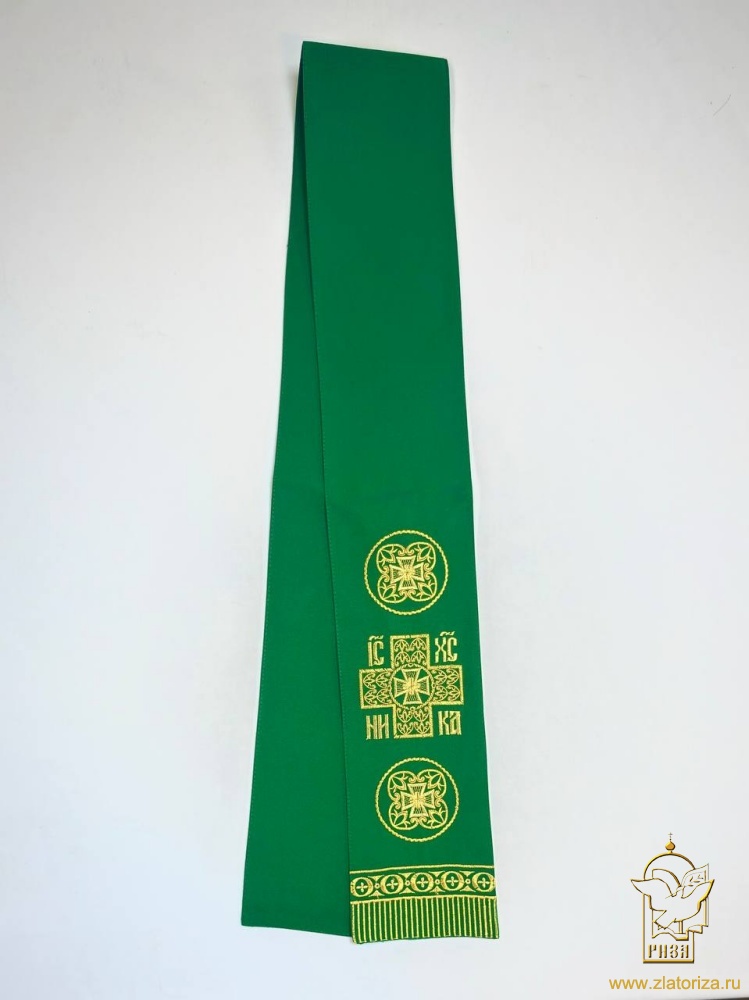 Закладка вышитая, зеленая с золотом, шир. 13 см