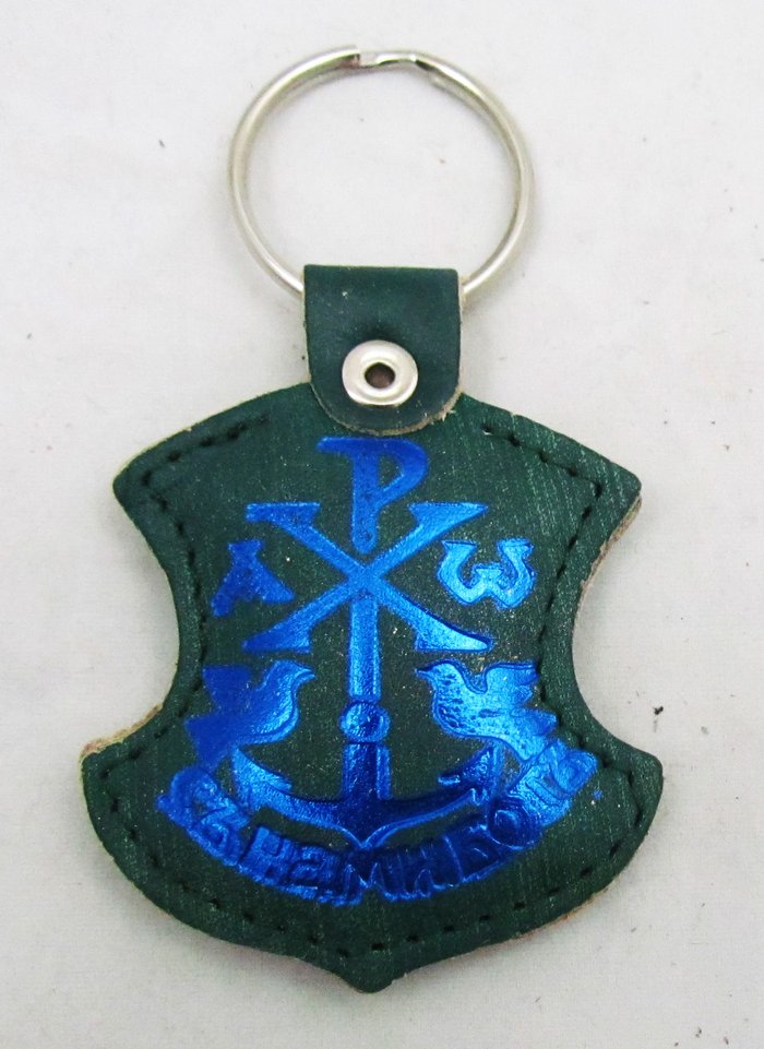 Брелок Крест зеленый с печатным рисунком, 7102, кожа, металл