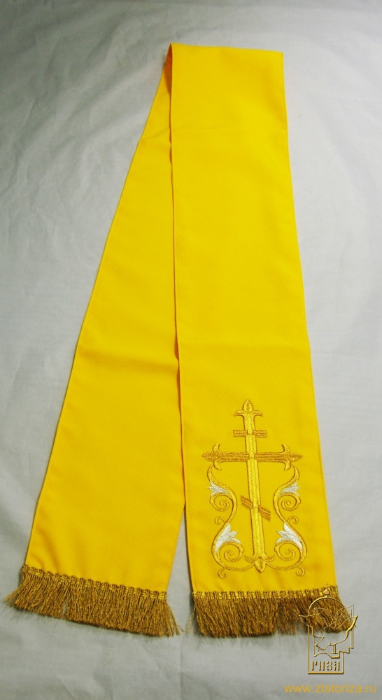 Закладка, вышитая, габардин, желтая с золотом, шир. 14 см