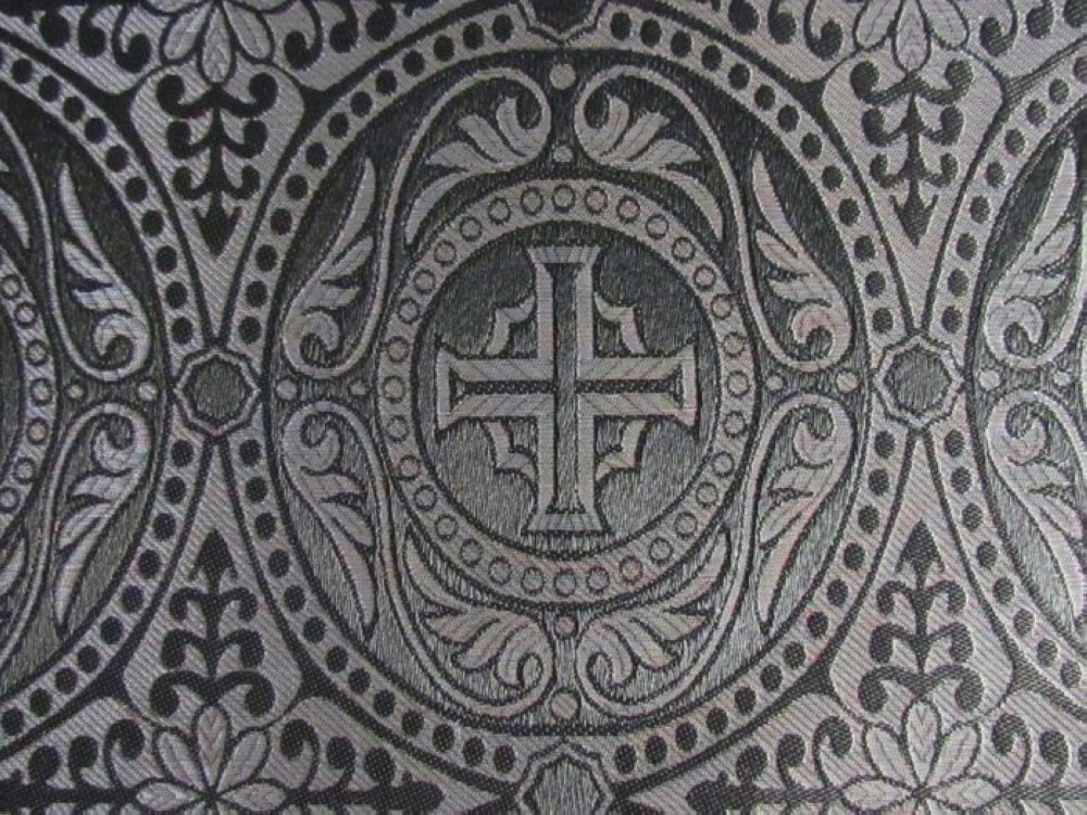 Парча КОРИНФ, черная с серебром, шир. 150 см, Рахманово