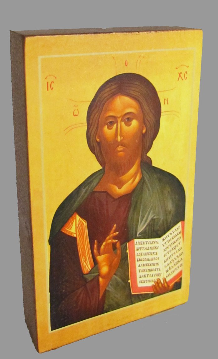 Икона Господь Вседержитель, 6х10,5 см (поясная), прямая печать на деревянную доску, левкас