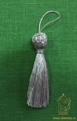 Кисть декоративная, серебро, длина 9 см, макушка - шарик