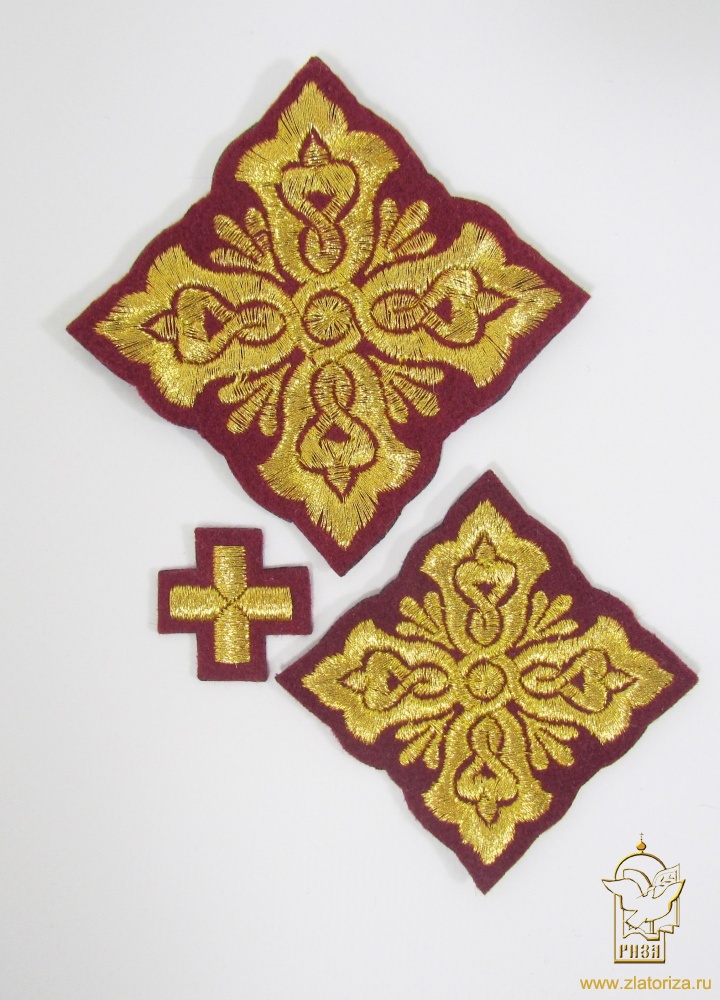 Набор крестов, требный, ПЕРЕЗВОН бордо с золотом, 9 шт