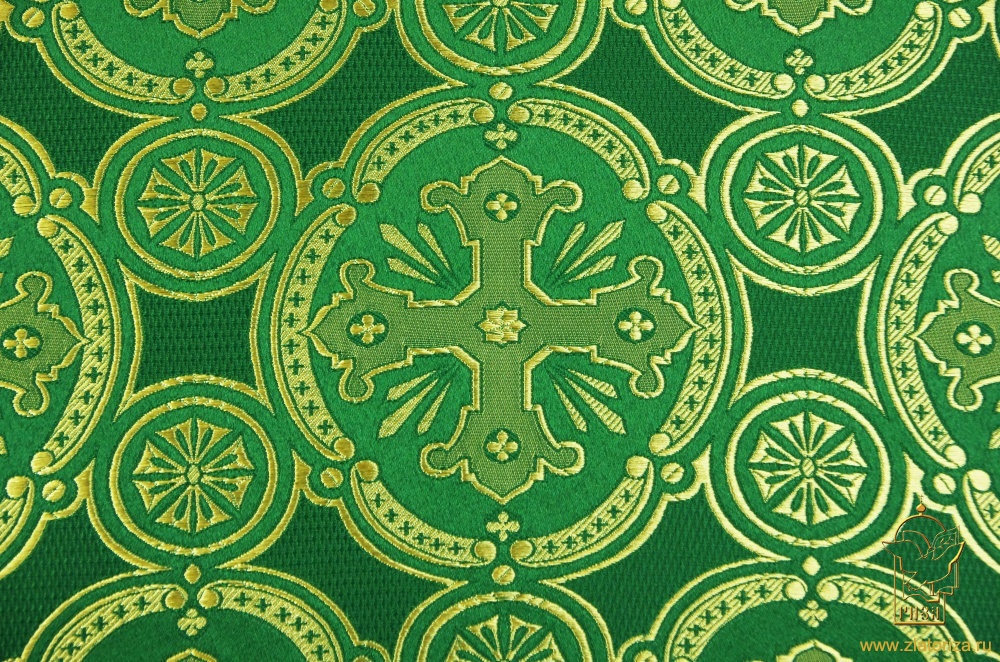 Шелк ПАСХАЛЬНЫЙ, зеленый с золотом, шир. 150 см, Рахманово