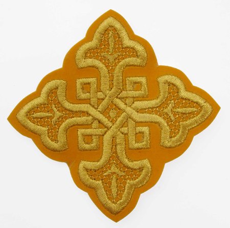 Крест 2 ВЯЗАНЫЙ, желтый с золотом, 10-12 см