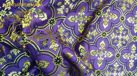 Шелк ЛЮБАВА, фиолетовый с черной окантовкой, с золотом, шир. 150 см, Рахманово