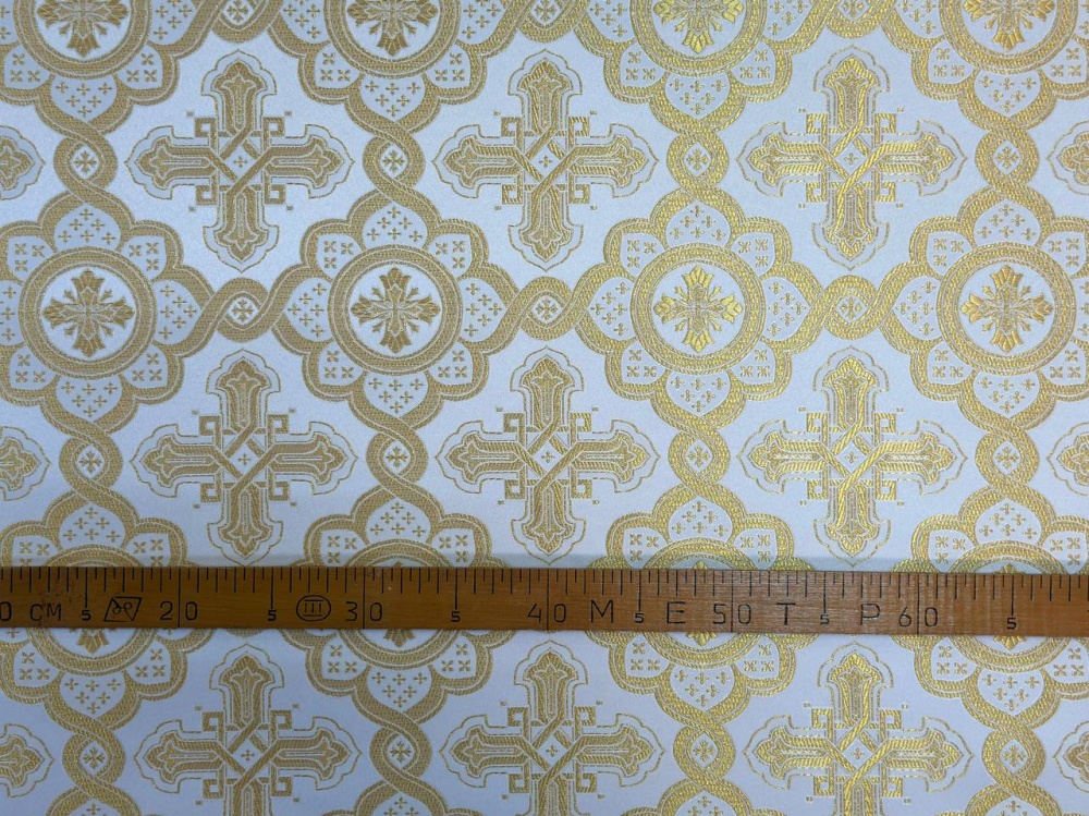 Парча ПОДСОЛНУХ, белая с золотом, шир. 150 см, Рахманово