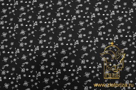 Штапель черный ЦВЕТОЧКИ, с белыми мелкими цветочками, шир. 150 см