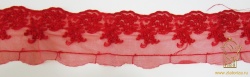 Кружево 71, на сетке, красное, синтетическое