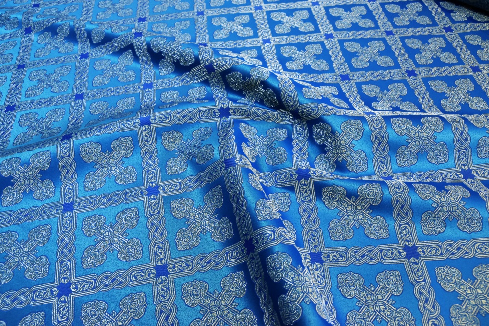 Парча ПРЕОБРАЖЕНИЕ, голубая с серебром, шир. 150 см, Рахманово