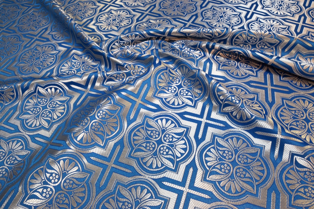 Парча ЦАРЬ-ГРАД, голубая с серебром, шир. 150 см, Рахманово