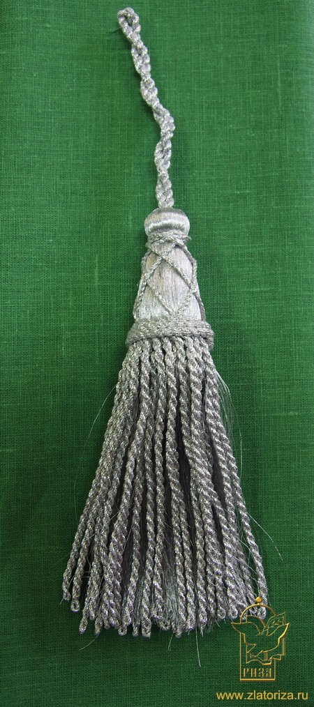 Кисть декоративная, серебро, длина 21-22 см, макушка - сеточка, арт. 1956