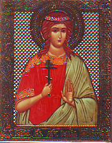 Икона Иулия святая мученица М027, двойное тиснение 3,1х3,8 на деревянной доске