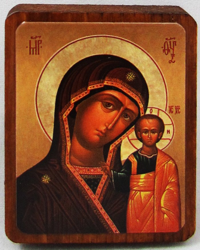 Икона Казанская Божией Матери №117 р1 литография 4х5 см на деревянной доске