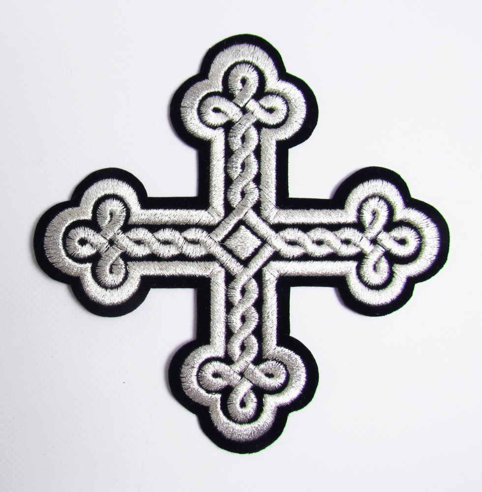 Крест 1 ОКРУГЛАЯ ПЛЕТЕНКА, черный с серебром,14,5 -16 см