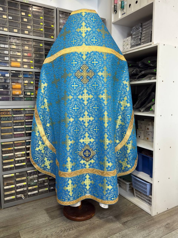 Облачение иерейское, шелк, голубой с золотом.