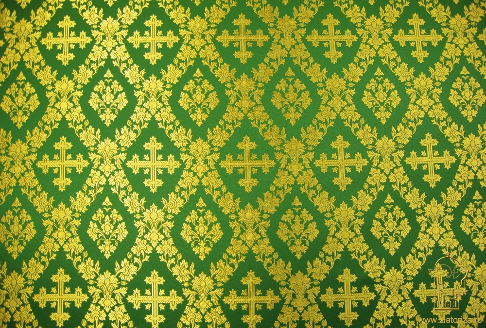 Шелк ПОЧАЕВСКИЙ, зеленый с золотом, шир. 150 см, Рахманово
