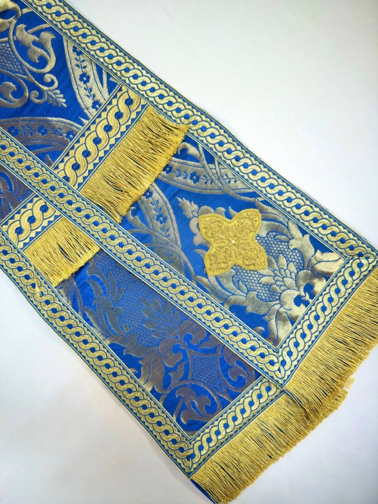 Закладка синяя с золотом с канительным крестом